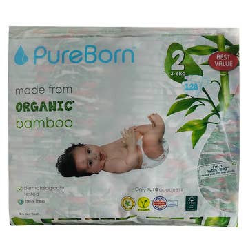 PureBorn Organic Bamboo Diapers Size 2 128s