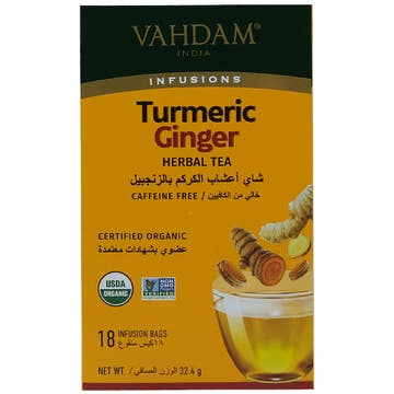 Vahdam Organic Turmeric Ginger Herbal Tea Bags 18s 32.4g