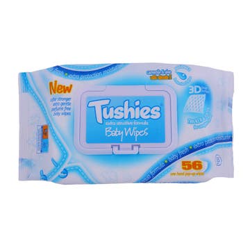 Tushies Sensitive Baby Wipes with Lid 56's