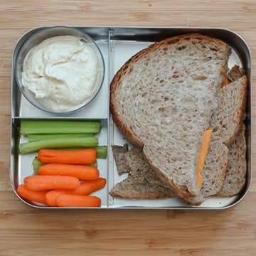 Cheese Sandwich With Veggies & Hummus Dip