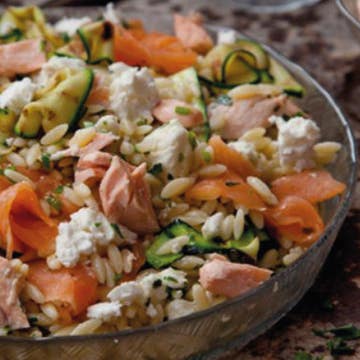 Courgette, Feta And Salmon Pasta Salad