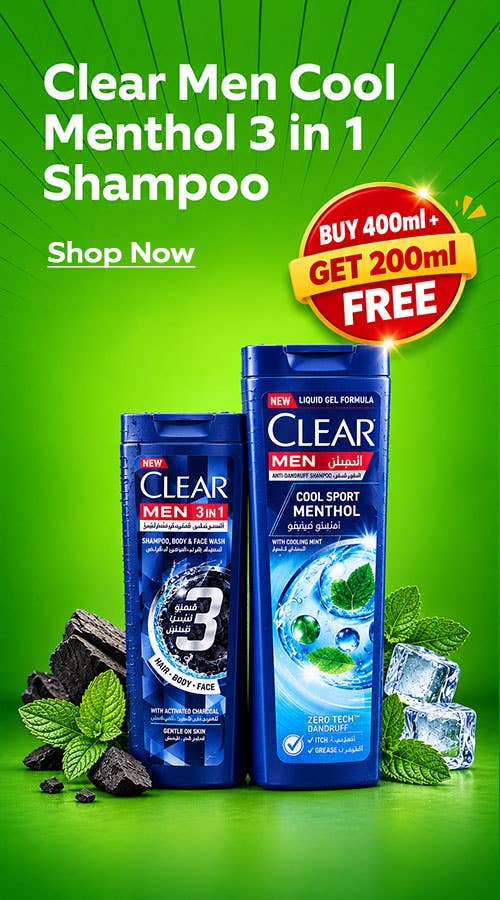 Clear Men Cool Menthol Shampoo 400ml + Men 3 in 1 Shampoo 200ml