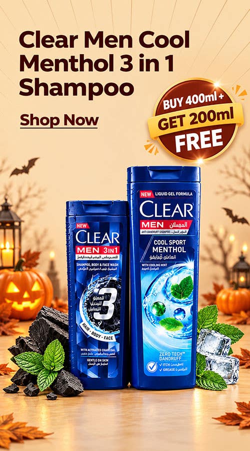 Clear Men Cool Menthol Shampoo 400ml + Men 3 in 1 Shampoo 200ml